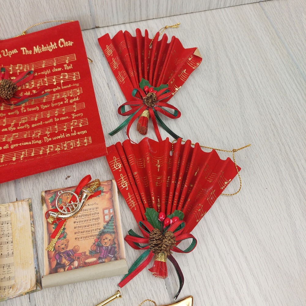 Vintage Musical Christmas Ornaments Gold Red Bows Music Symbols Instruments - Picture 4 of 6